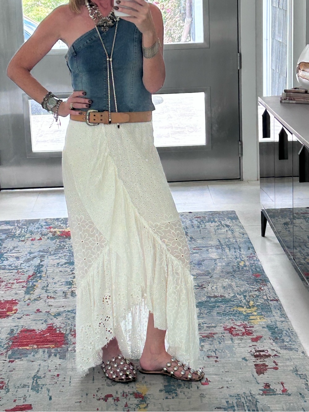 Vici white Eyelet Maxi Skirt - Boho Tiered Lace